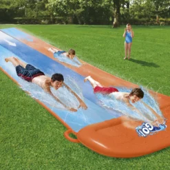 Bestway Orange & Blue Rectangular Triple Lane Slide With Sprinkler System At One End Water Slide -Bestway Garden Sales Store bestway orange blue rectangular triple lane slide with sprinkler system at one end water slide6942138969092 03i bq