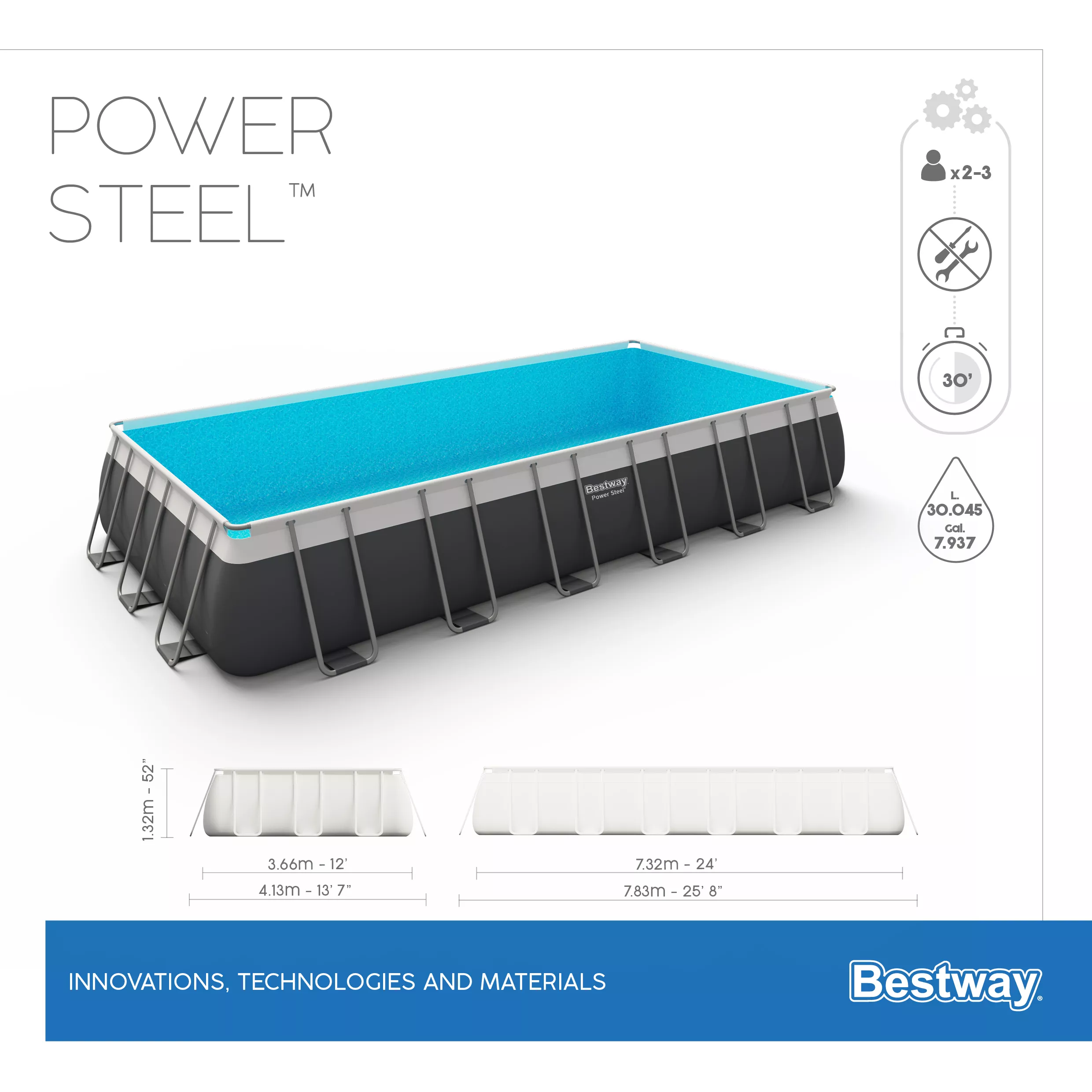 Bestway Power Steel® Plain Polyvinyl Chloride (PVC) & Steel Pool (W) 3.66m X (L) 7.32m 5 Bestway Power Steel® Plain Polyvinyl Chloride (PVC) & Steel Pool (W) 3.66m X (L) 7.32m - Image 5