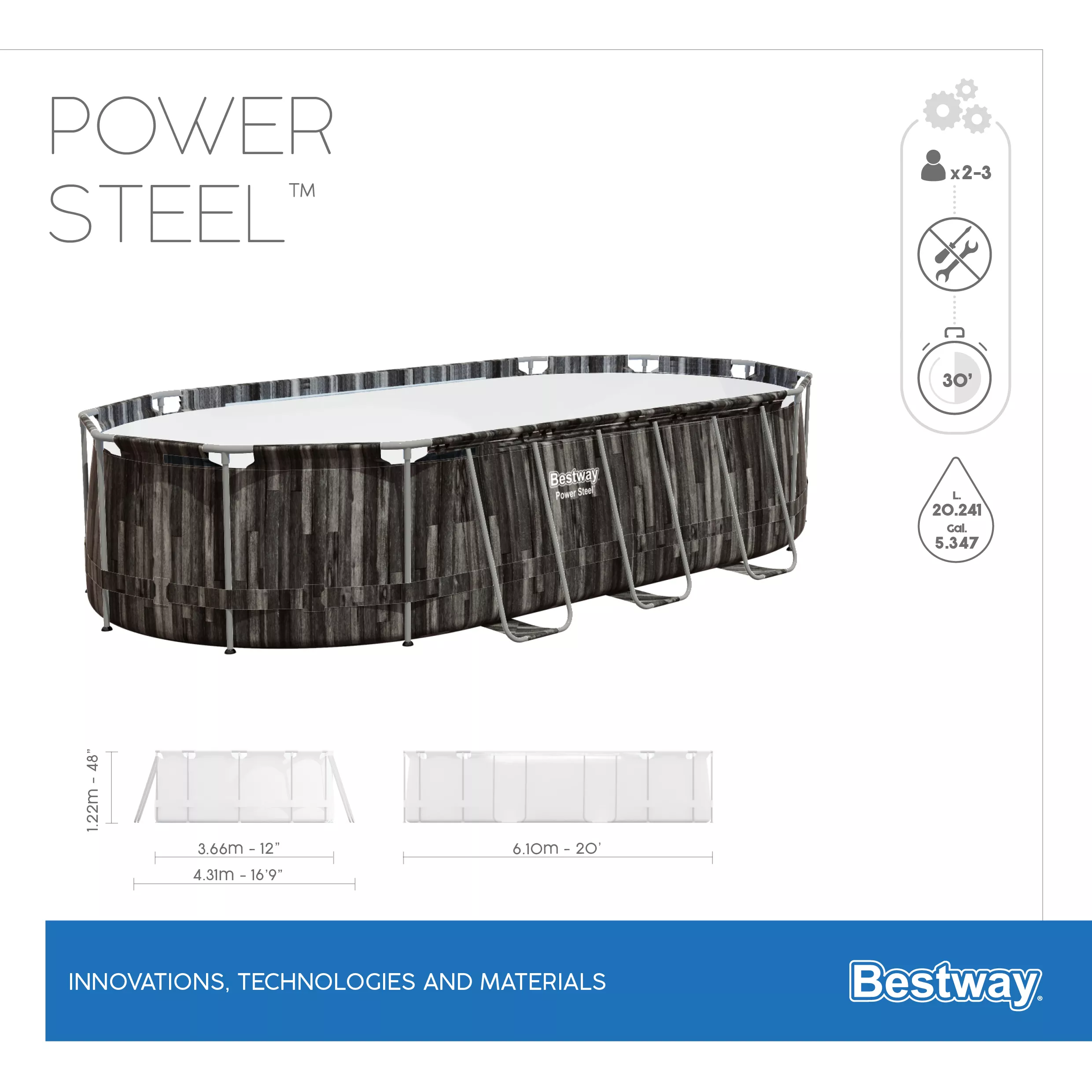 Bestway Power Steel® Wood Effect Polyvinyl Chloride (PVC) & Steel Pool (W) 3.66m X (L) 6.1m 5 Bestway Power Steel® Wood Effect Polyvinyl Chloride (PVC) & Steel Pool (W) 3.66m X (L) 6.1m - Image 5