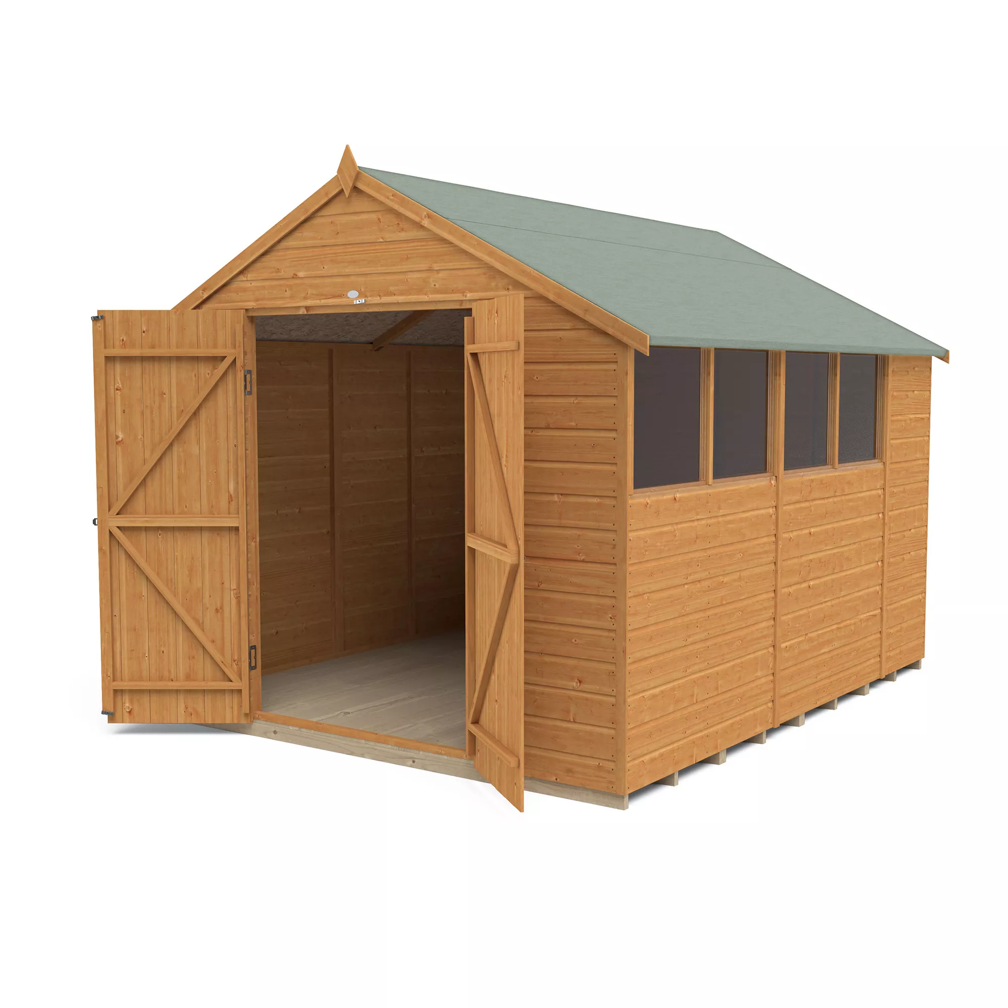Forest Garden 10x8 Ft Apex Shiplap Wooden 2 Door 4 Windows Shed With Floor 2 Forest Garden 10x8 Ft Apex Shiplap Wooden 2 Door 4 Windows Shed With Floor - Image 2