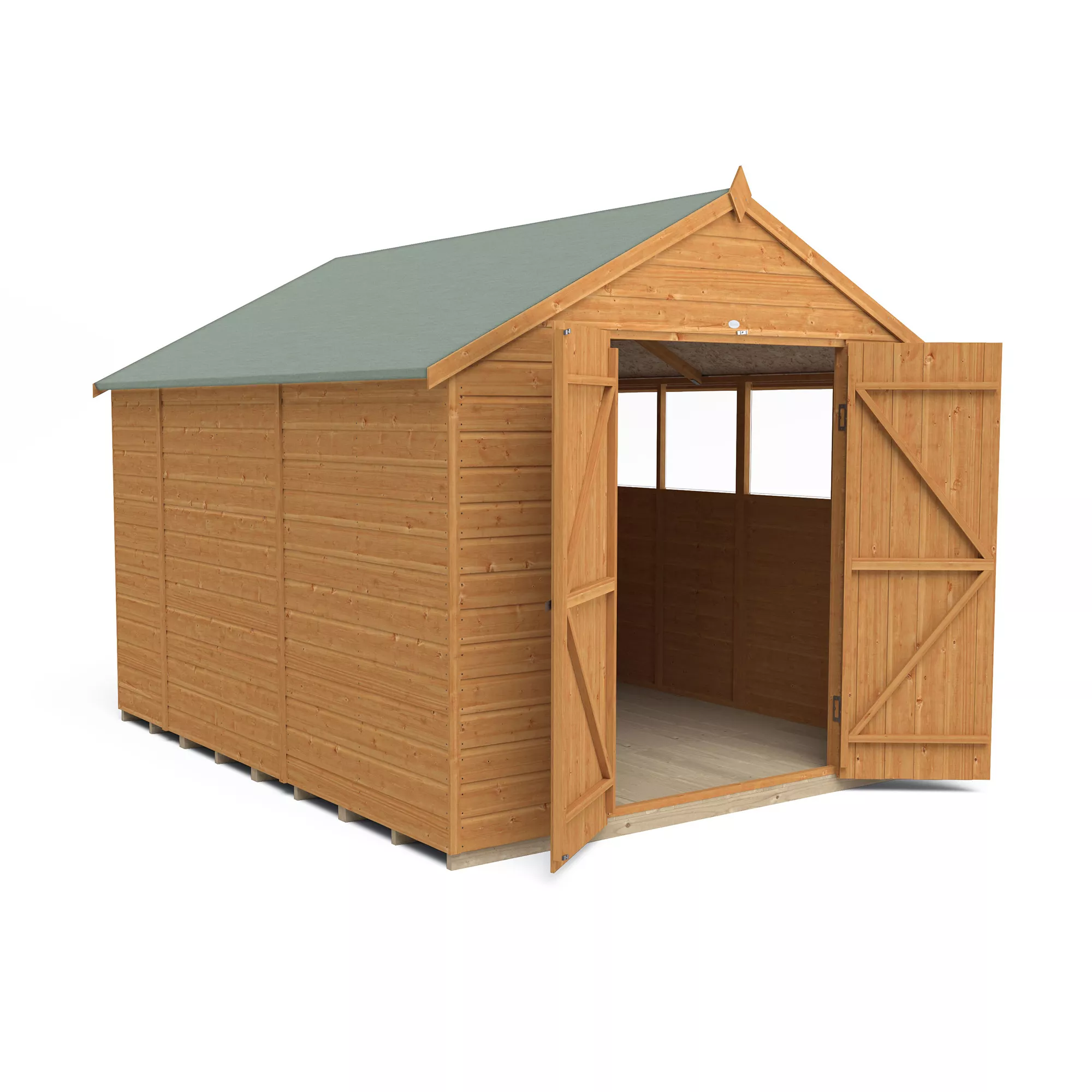 Forest Garden 10x8 Ft Apex Shiplap Wooden 2 Door 4 Windows Shed With Floor 3 Forest Garden 10x8 Ft Apex Shiplap Wooden 2 Door 4 Windows Shed With Floor - Image 3
