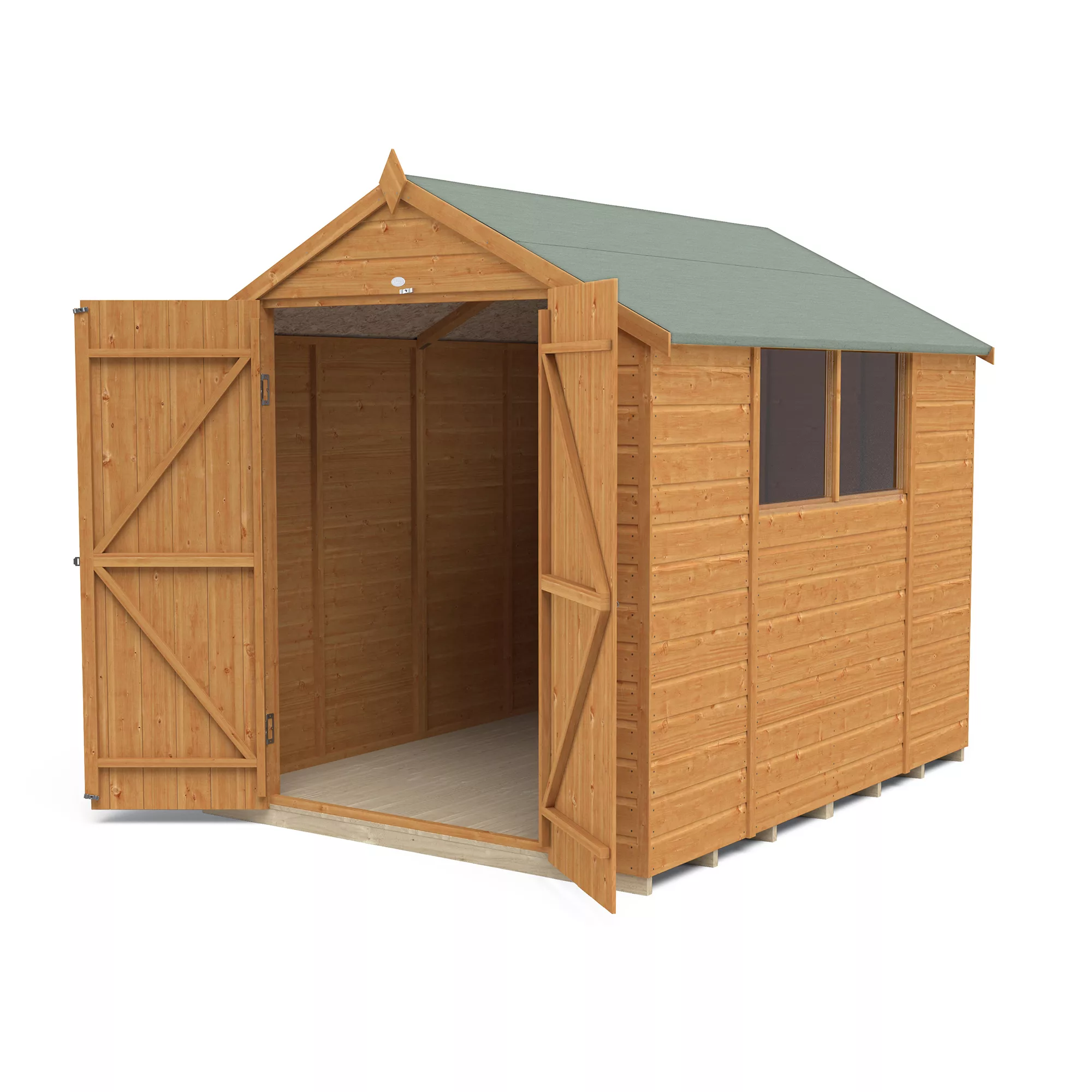 Forest Garden 8x6 Ft Apex Shiplap Wooden 2 Door 2 Windows Shed With Floor (Base Included) - Assembly Service Included 2 Forest Garden 8x6 Ft Apex Shiplap Wooden 2 Door 2 Windows Shed With Floor (Base Included) - Assembly Service Included - Image 2