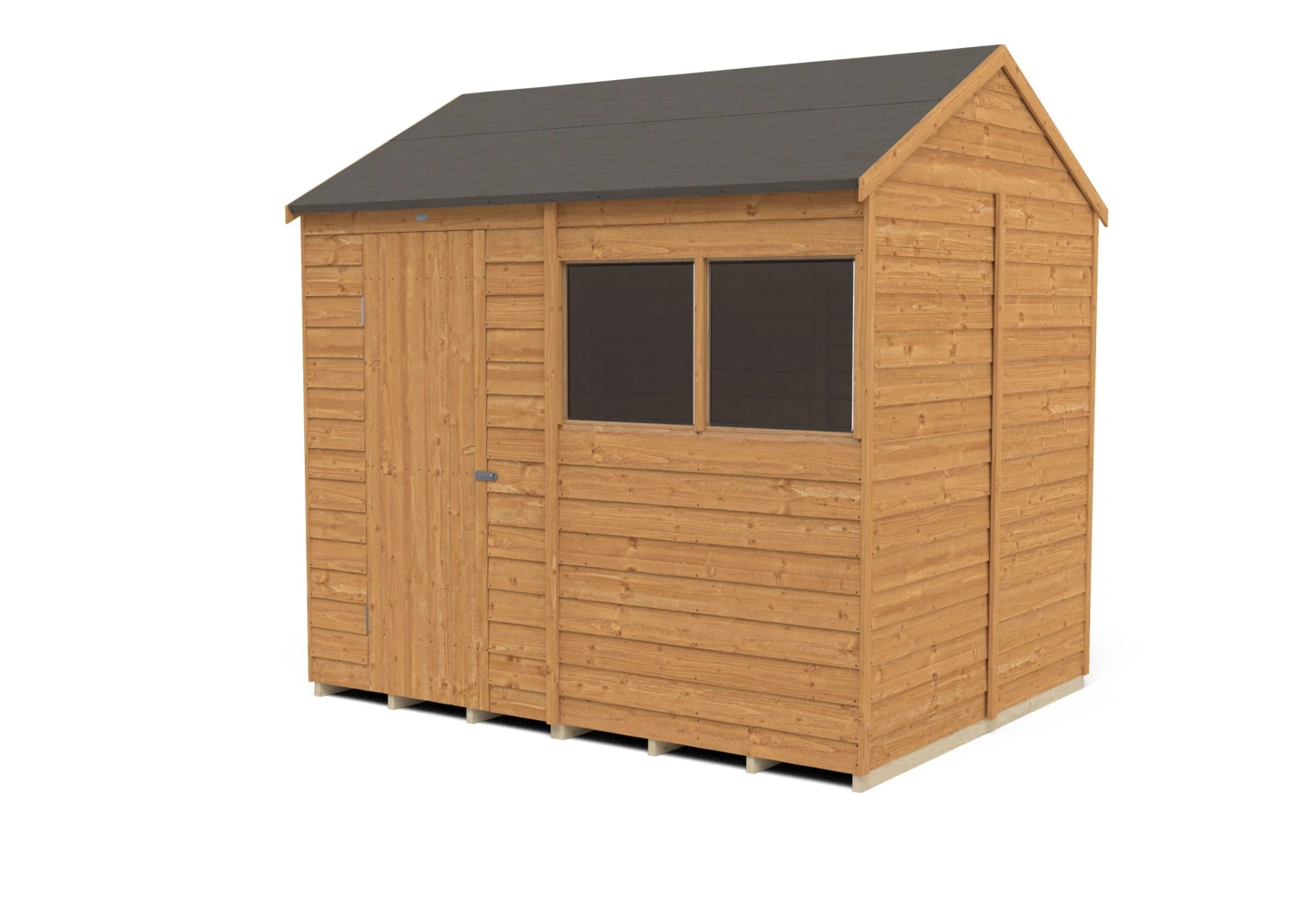 Forest Garden 8x6 Reverse Apex Dip Treated Overlap Wooden Shed With Floor (Base Included) 2 Forest Garden 8x6 Reverse Apex Dip Treated Overlap Wooden Shed With Floor (Base Included) - Image 2