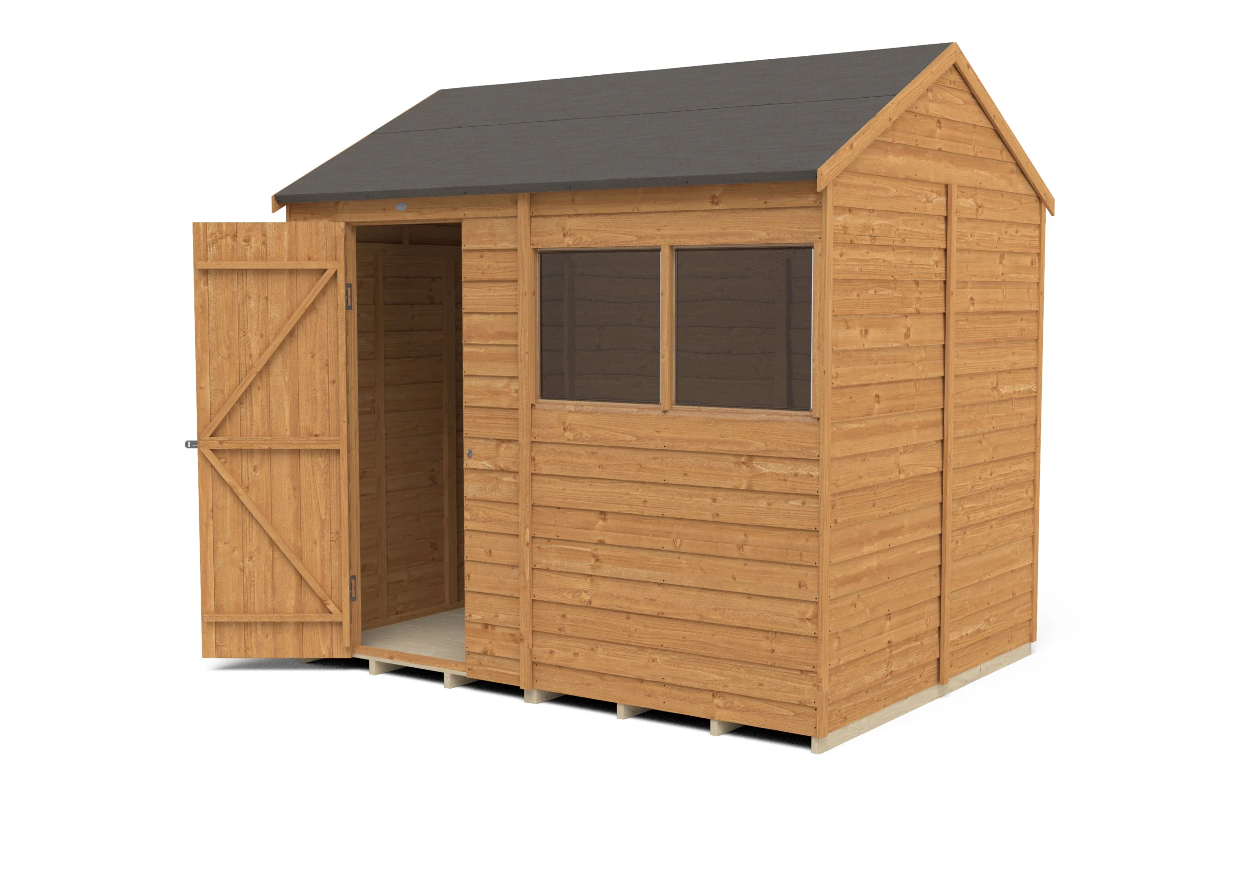 Forest Garden 8x6 Reverse Apex Dip Treated Overlap Wooden Shed With Floor (Base Included) 4 Forest Garden 8x6 Reverse Apex Dip Treated Overlap Wooden Shed With Floor (Base Included) - Image 4