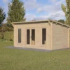 Forest Garden Elmley 5x3 Toughened Glass Pent Loglap Solid Wood Cabin With Double Door