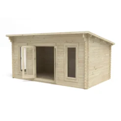 Forest Garden Elmley 5x3 Toughened Glass Pent Loglap Solid Wood Cabin With Double Door -Bestway Garden Sales Store forest garden elmley 5x3 toughened glass pent loglap solid wood cabin with double door5013053181430 04c bq