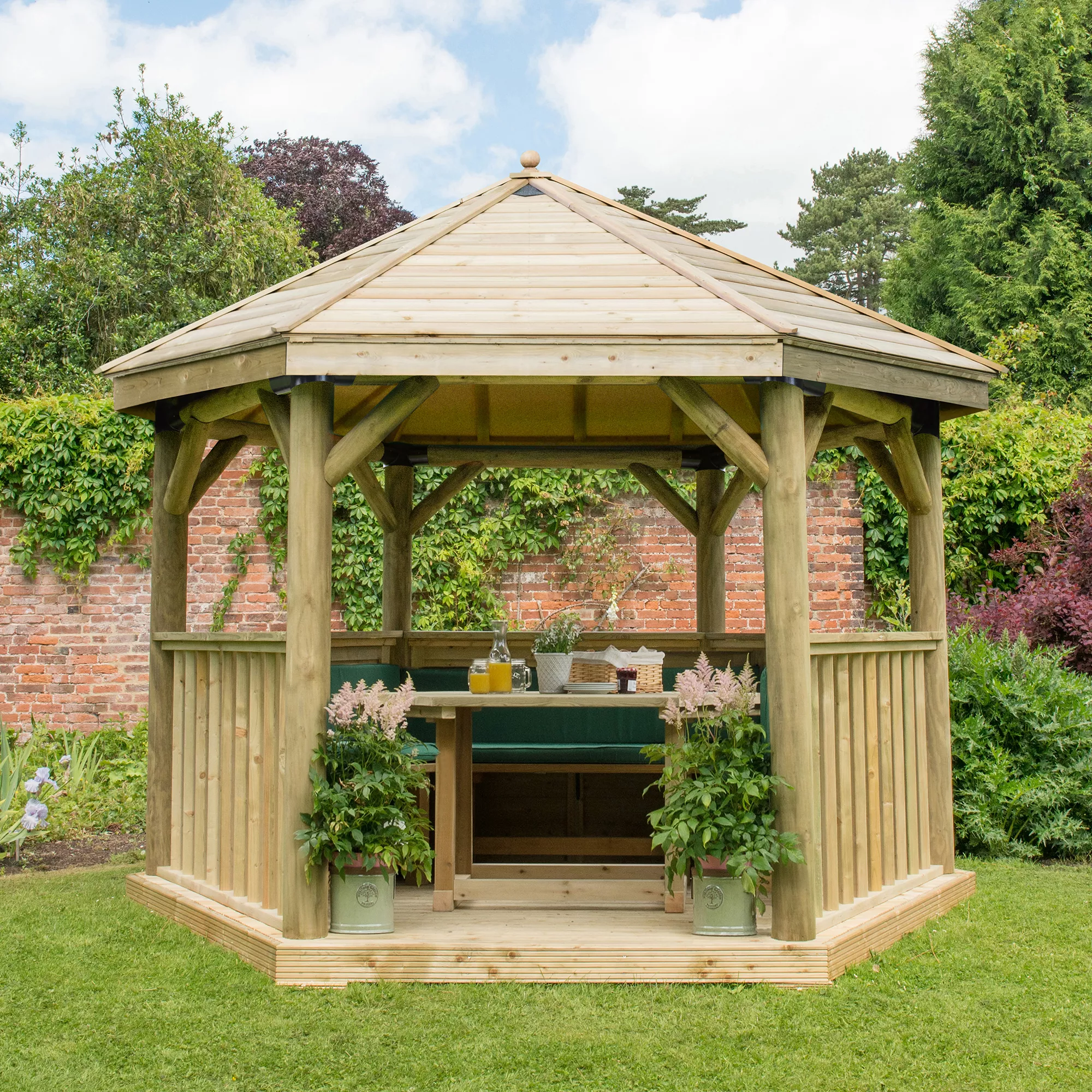 Forest Garden Furnished Hexagonal Gazebo, (W)3.78m (D)3.27m 1 Forest Garden Furnished Hexagonal Gazebo, (W)3.78m (D)3.27m