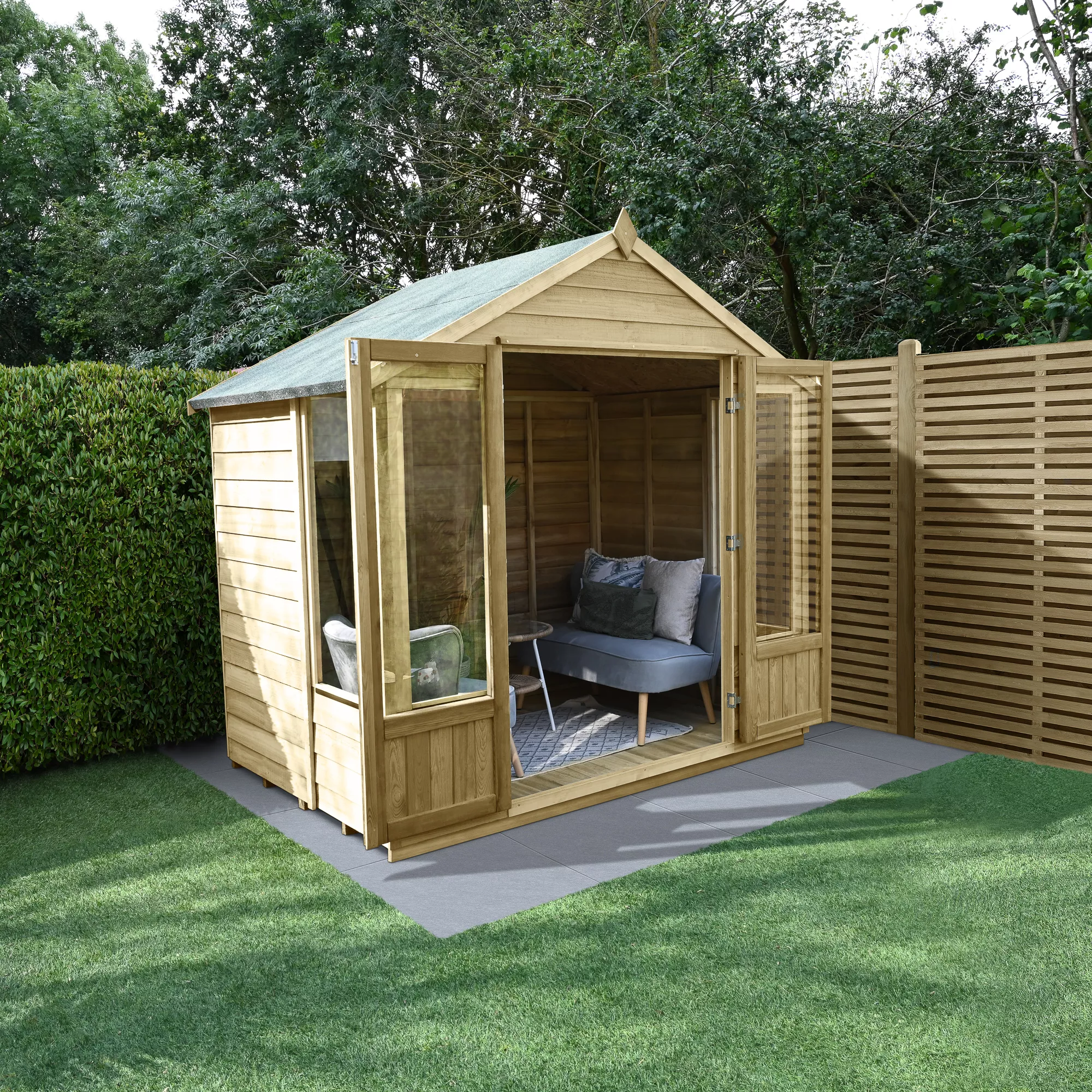 Forest Garden Oakley 7x5 Apex Overlap Solid Wood Summer House With Double Door - Assembly Service Included 1 Forest Garden Oakley 7x5 Apex Overlap Solid Wood Summer House With Double Door - Assembly Service Included
