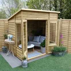 Forest Garden Oakley 7x5 Pent Overlap Solid Wood Summer House With Double Door -Bestway Garden Sales Store forest garden oakley 7x5 pent overlap solid wood summer house with double door5013053188507 02i bq