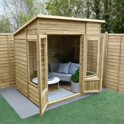 Forest Garden Oakley 7x5 Pent Overlap Solid Wood Summer House With Double Door -Bestway Garden Sales Store forest garden oakley 7x5 pent overlap solid wood summer house with double door5013053188507 03i bq