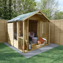 Forest Garden Oakley 7x7 Apex Overlap Solid Wood Summer House With Double Door (Base Included) - Assembly Service Included