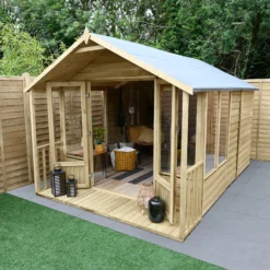 Forest Garden Oakley 8x12 Apex Overlap Solid Wood Summer House With Double Door (Base Included) -Bestway Garden Sales Store forest garden oakley 8x12 apex overlap solid wood summer house with double door base included 5013053188842 02i bq