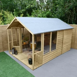 Forest Garden Oakley 8x12 Apex Overlap Solid Wood Summer House With Double Door (Base Included) -Bestway Garden Sales Store forest garden oakley 8x12 apex overlap solid wood summer house with double door base included 5013053188842 03i bq