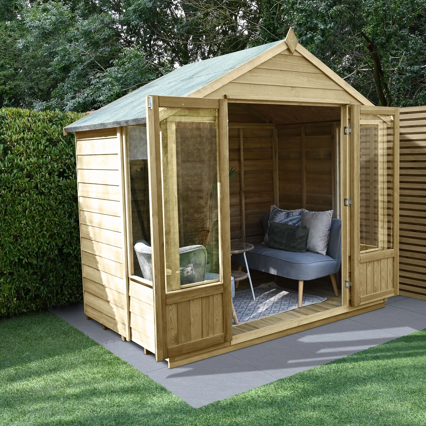 Forest Garden Oakley 8x6 Apex Overlap Solid Wood Summer House With Double Door (Base Included) - Assembly Service Included 1 Forest Garden Oakley 8x6 Apex Overlap Solid Wood Summer House With Double Door (Base Included) - Assembly Service Included