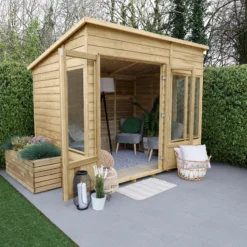 Forest Garden Oakley 8x6 Pent Overlap Solid Wood Summer House With Double Door - Assembly Service Included