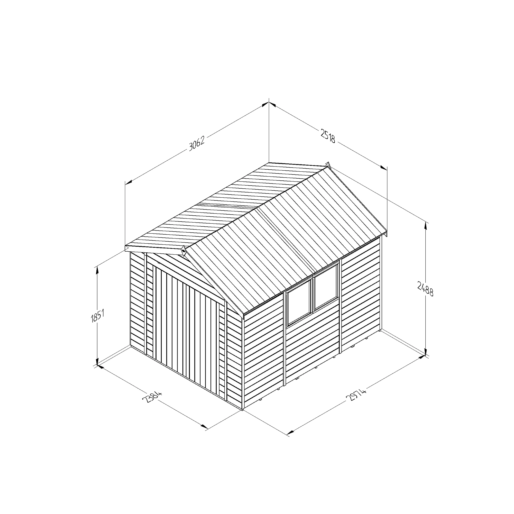 Forest Garden Timberdale 10x8 Ft Apex Tongue & Groove Wooden Shed With Floor (Base Included) 3 Forest Garden Timberdale 10x8 Ft Apex Tongue & Groove Wooden Shed With Floor (Base Included) - Image 3