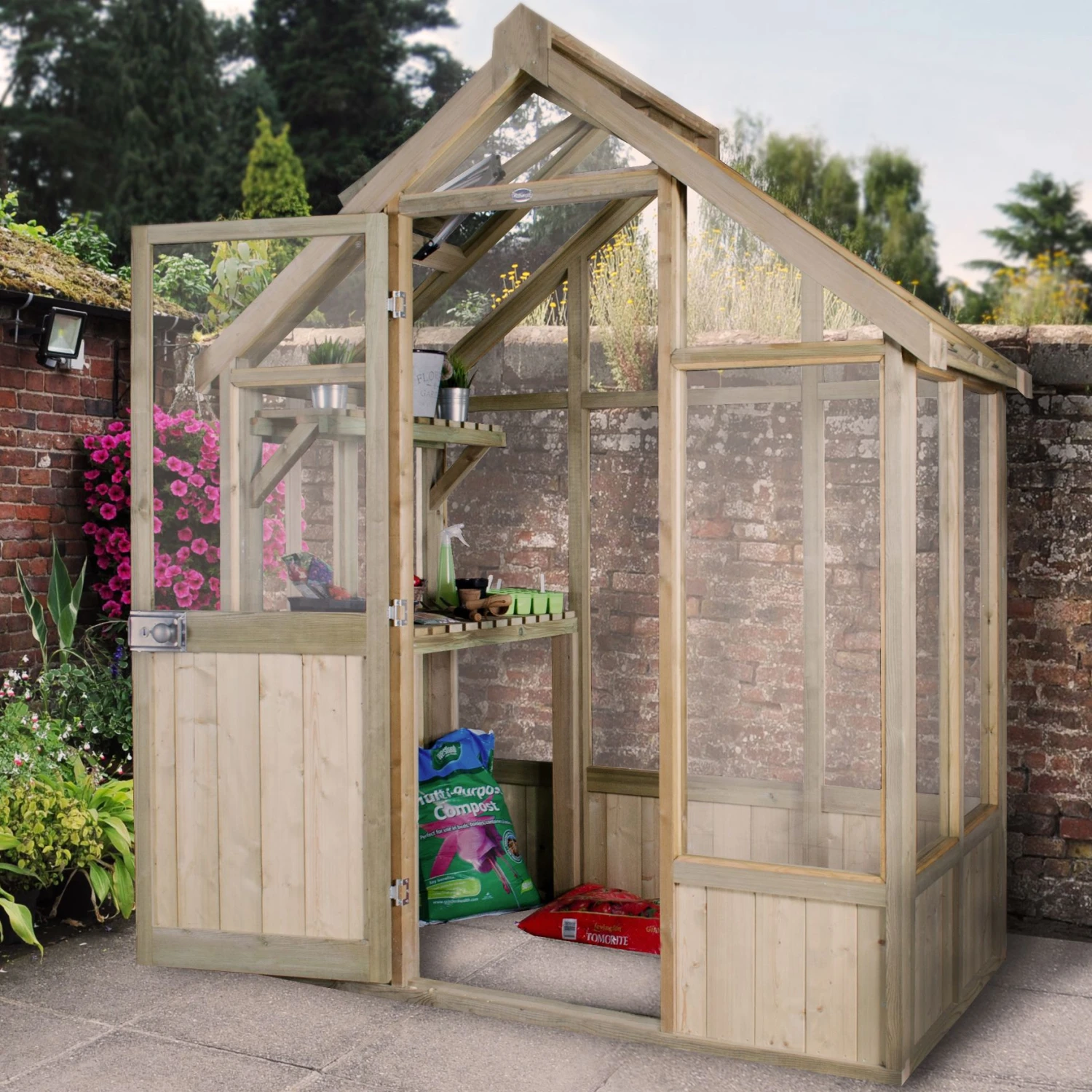 Forest Garden Vale Natural Timber 6x4 Greenhouse 2 Forest Garden Vale Natural Timber 6x4 Greenhouse - Image 2