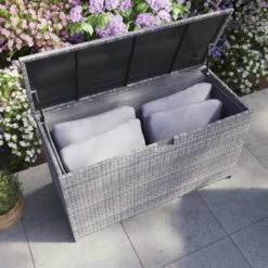 GoodHome Hamilton Steeple Grey Rattan Effect Storage Box (W) 125cm X (D) 55cm -Bestway Garden Sales Store goodhome hamilton steeple grey rattan effect storage box w 125cm x d 55cm5059340677392 01i