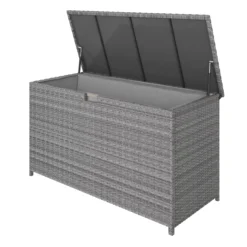 GoodHome Hamilton Steeple Grey Rattan Effect Storage Box (W) 125cm X (D) 55cm -Bestway Garden Sales Store goodhome hamilton steeple grey rattan effect storage box w 125cm x d 55cm5059340677392 21c