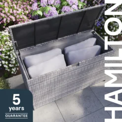 GoodHome Hamilton Steeple Grey Rattan Effect Storage Box (W) 125cm X (D) 55cm -Bestway Garden Sales Store goodhome hamilton steeple grey rattan effect storage box w 125cm x d 55cm5059340677392 41i EN