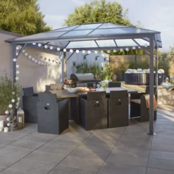 GoodHome Yallis Ebony Rectangular Gazebo, (W)3m (D)3.65m - Assembly Required -Bestway Garden Sales Store goodhome yallis ebony rectangular gazebo w 3m d 3 65m assembly required5059340666938 01i bq