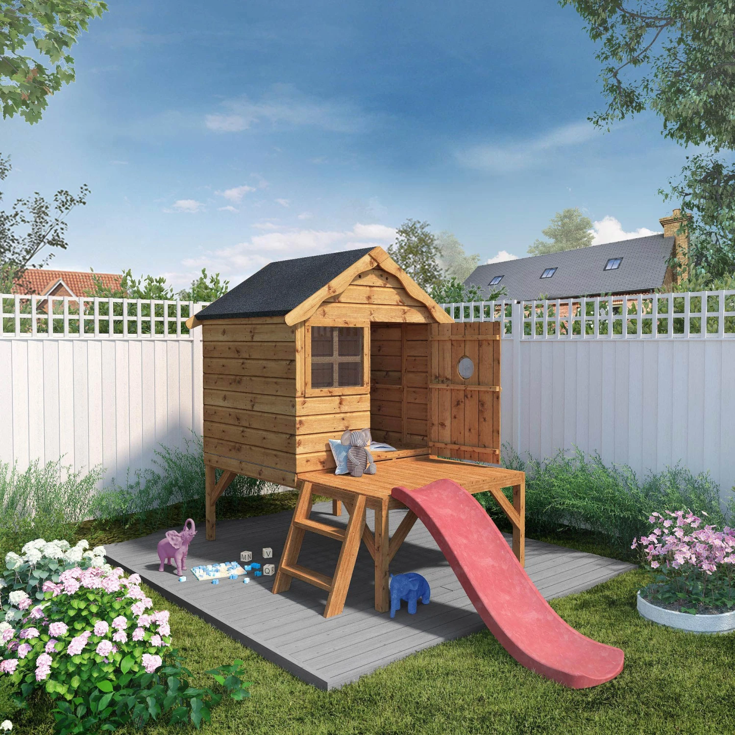 Mercia 8x10 Snug Apex Shiplap Tower Slide Playhouse - Assembly Service Included 2 Mercia 8x10 Snug Apex Shiplap Tower Slide Playhouse - Assembly Service Included - Image 2