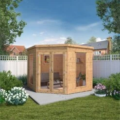 Mercia Corner 8x8 Ft Flat Shiplap Wooden Summer House With Double Door -Bestway Garden Sales Store mercia corner 8x8 ft flat shiplap wooden summer house with double door5029442076553 01i