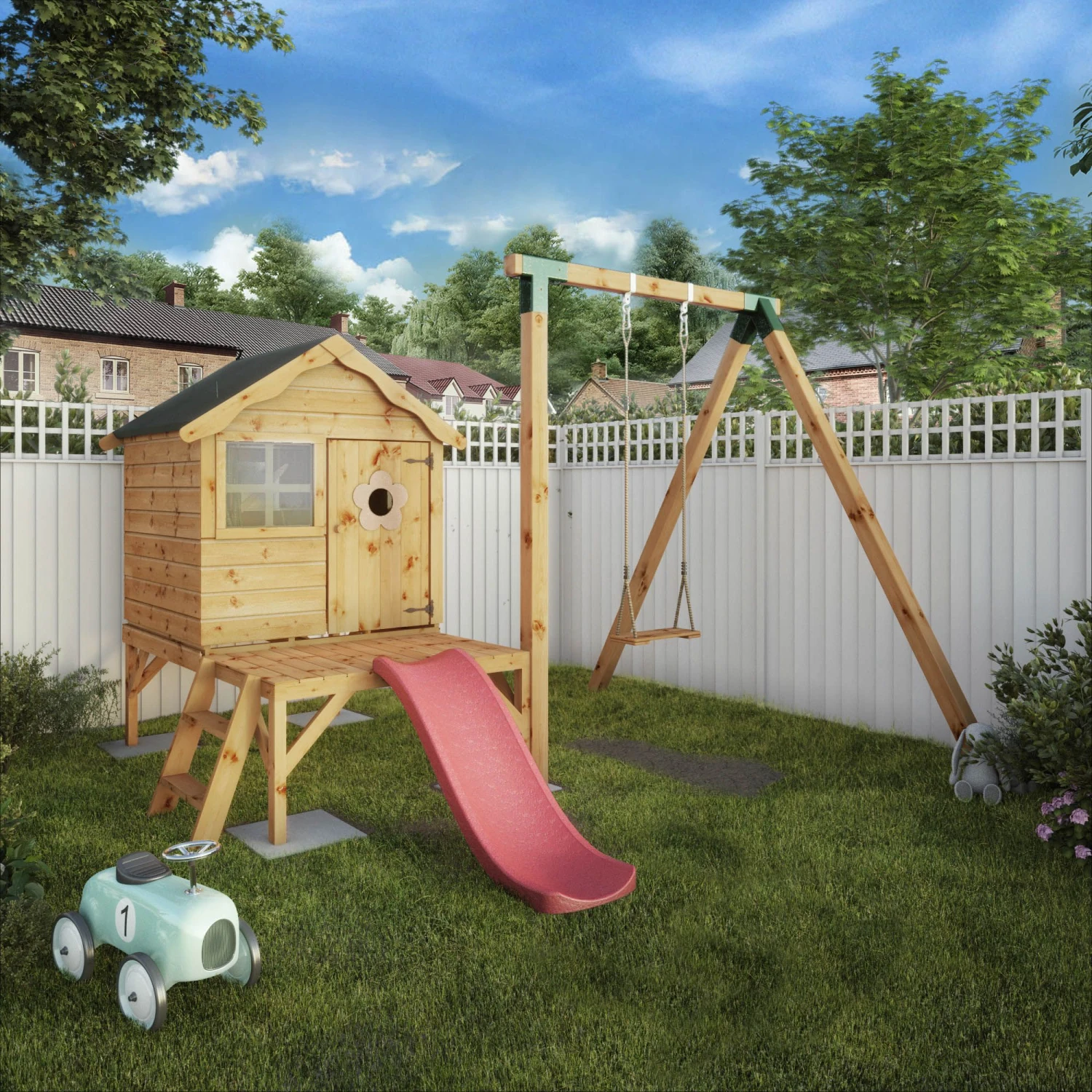Mercia Snug Wooden Swing Set & Slide 1 Mercia Snug Wooden Swing Set & Slide