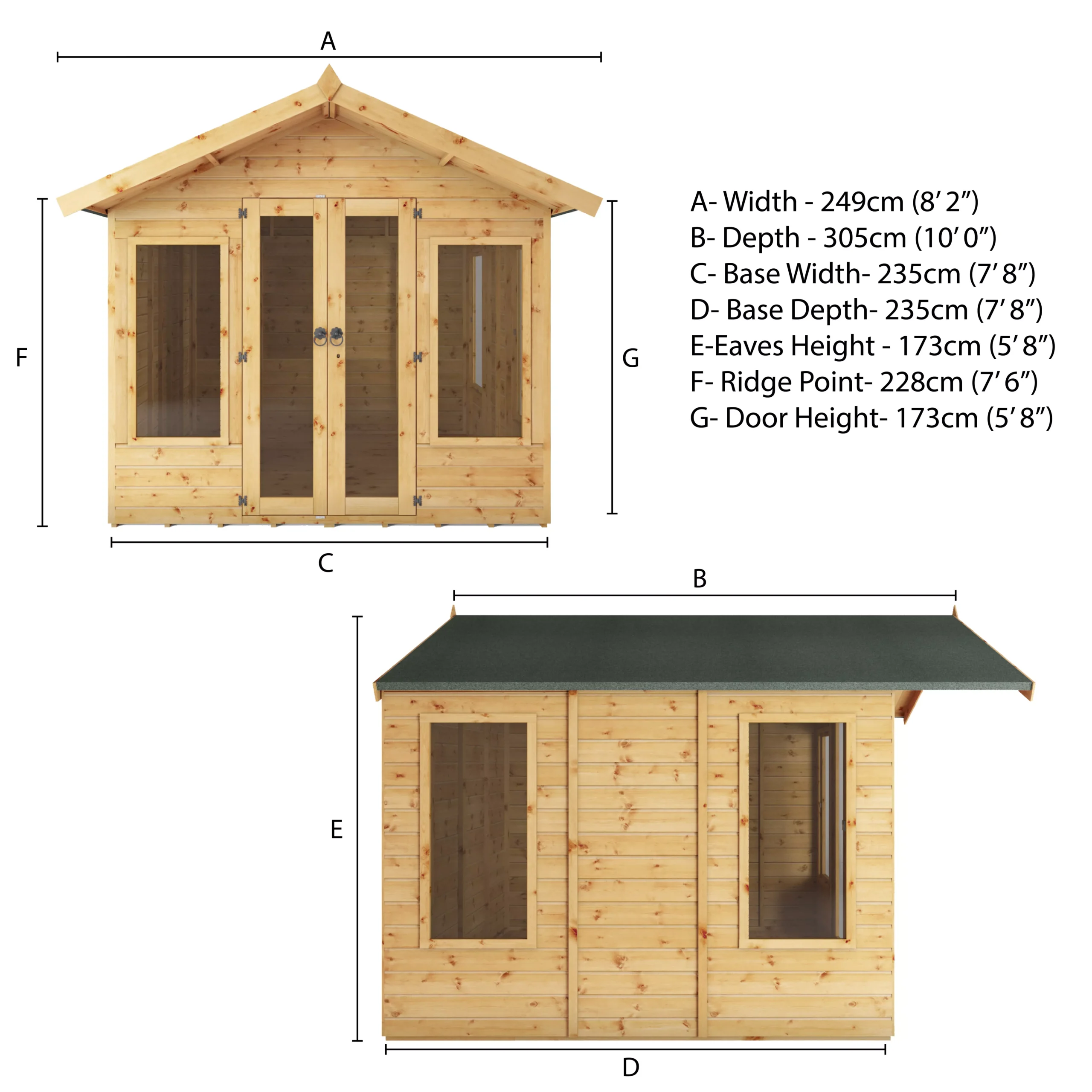 Mercia Sussex 8x8 Ft Apex Shiplap Wooden Summer House With Double Door 8 Mercia Sussex 8x8 Ft Apex Shiplap Wooden Summer House With Double Door - Image 8