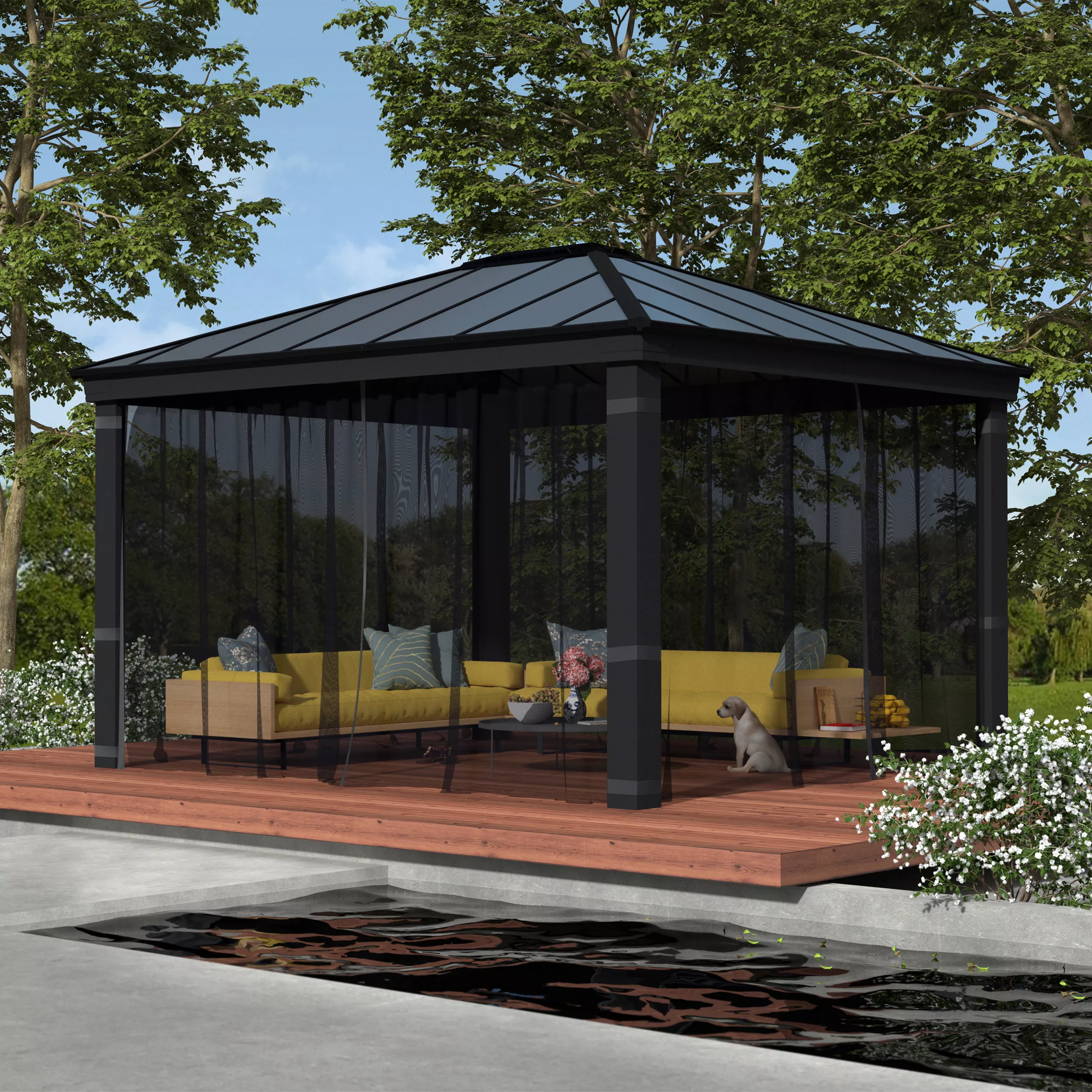 Palram - Canopia Dallas Grey Polyester (PES) Gazebo Netting, Pack Of 4 (L)2120mm (W)5070mm 2 Palram - Canopia Dallas Grey Polyester (PES) Gazebo Netting, Pack Of 4 (L)2120mm (W)5070mm - Image 2