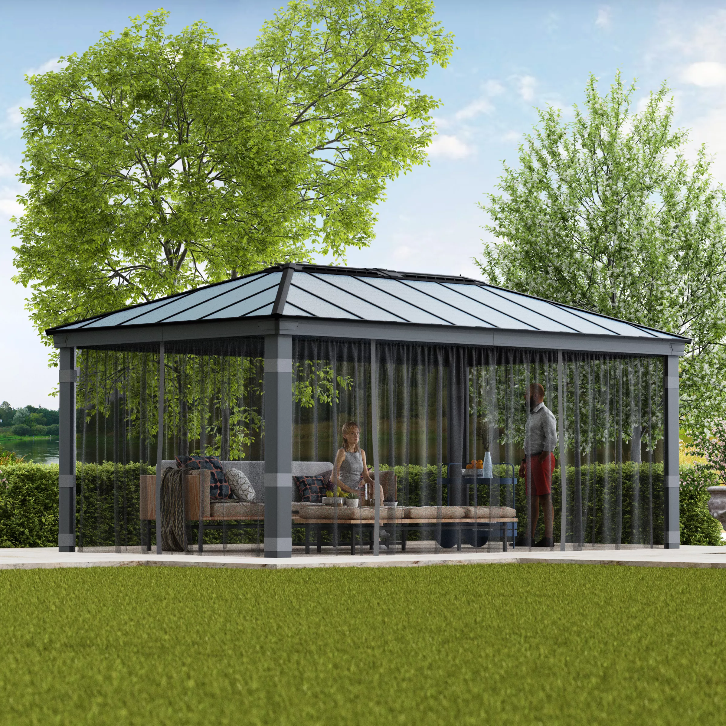 Palram - Canopia Dallas Grey Polyester (PES) Gazebo Netting, Pack Of 4 (L)2120mm (W)5070mm 4 Palram - Canopia Dallas Grey Polyester (PES) Gazebo Netting, Pack Of 4 (L)2120mm (W)5070mm - Image 4