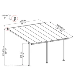 Palram - Canopia Feria Grey Non-retractable Awning, (L)4.25m (H)3.05m (W)3.85m -Bestway Garden Sales Store palram canopia feria grey non retractable awning l 4 25m h 3 05m w 3 85m7290108134551 01t bq