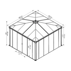 Palram - Canopia Ledro Grey Rectangular Gazebo, (W)3.6m (D)3.6m - Assembly Required -Bestway Garden Sales Store palram canopia ledro grey rectangular gazebo w 3 6m d 3 6m assembly required7290108136531 01t bq