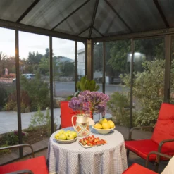 Palram - Canopia Ledro Grey Rectangular Gazebo, (W)3.6m (D)3.6m - Assembly Required -Bestway Garden Sales Store palram canopia ledro grey rectangular gazebo w 3 6m d 3 6m assembly required7290108136531 03i bq