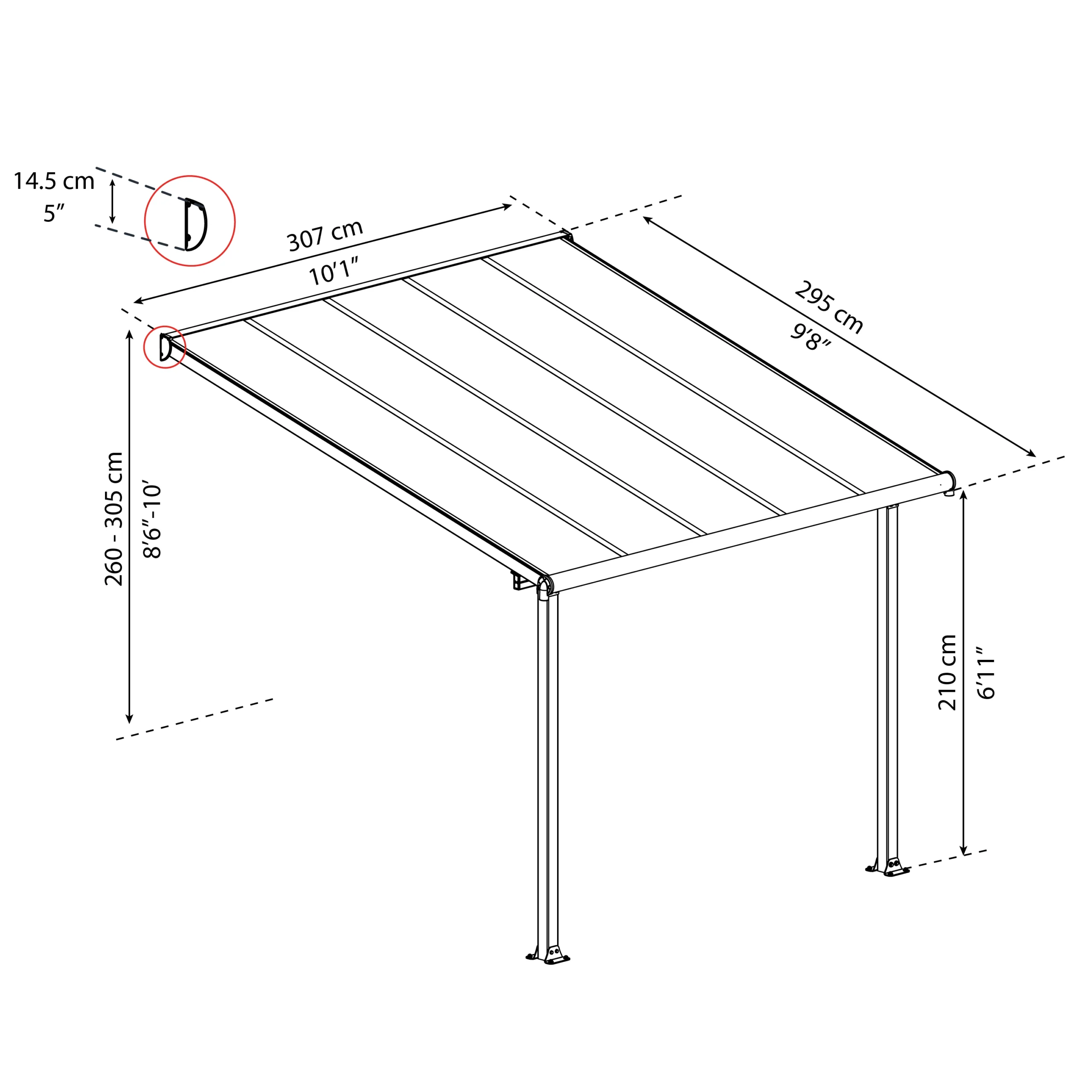 Palram - Canopia Olympia White Non-retractable Awning, (L)3.07m (H)3.05m (W)2.95m 8 Palram - Canopia Olympia White Non-retractable Awning, (L)3.07m (H)3.05m (W)2.95m - Image 8