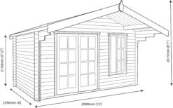 Shire Cannock 10x8 Toughened Glass Apex Tongue & Groove Wooden Cabin - Base Not Included -Bestway Garden Sales Store shire cannock 10x8 toughened glass apex tongue groove wooden cabin base not included5019804311088 03t