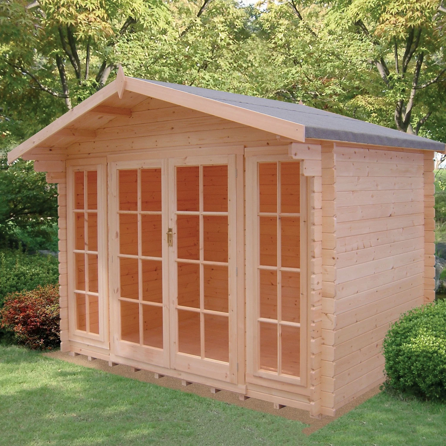 Shire Epping 10x10 Toughened Glass Apex Tongue & Groove Wooden Cabin - Base Not Included 1 Shire Epping 10x10 Toughened Glass Apex Tongue & Groove Wooden Cabin - Base Not Included