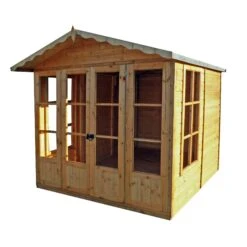 Shire Kensington 7x7 Toughened Glass Apex Shiplap Wooden Summer House - Base Included