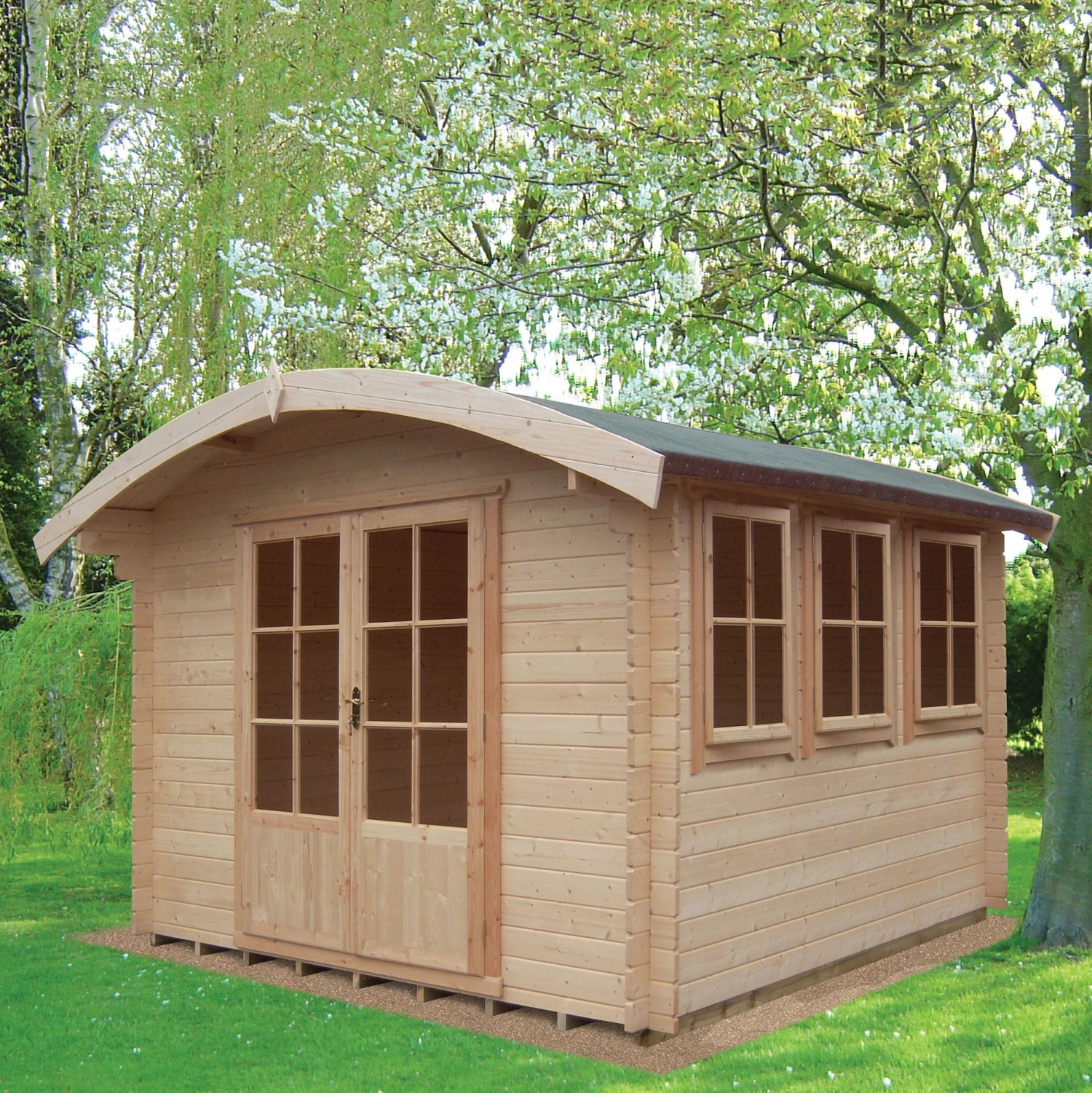 Shire Kilburn 12x14 Ft Toughened Glass Curved Tongue & Groove Wooden Cabin - Assembly Service Included 1 Shire Kilburn 12x14 Ft Toughened Glass Curved Tongue & Groove Wooden Cabin - Assembly Service Included