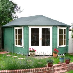 Shire Leygrove 14x10 Toughened Glass Apex Tongue & Groove Wooden Cabin - Base Not Included -Bestway Garden Sales Store shire leygrove 14x10 toughened glass apex tongue groove wooden cabin base not included5019804251407 02i bq