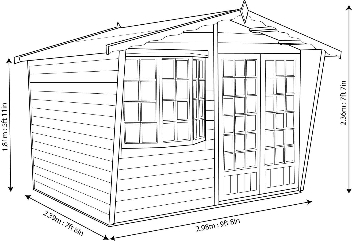 Shire Sandringham 10x8 Glass Apex Shiplap Wooden Summer House - Base Not Included 6 Shire Sandringham 10x8 Glass Apex Shiplap Wooden Summer House - Base Not Included - Image 6