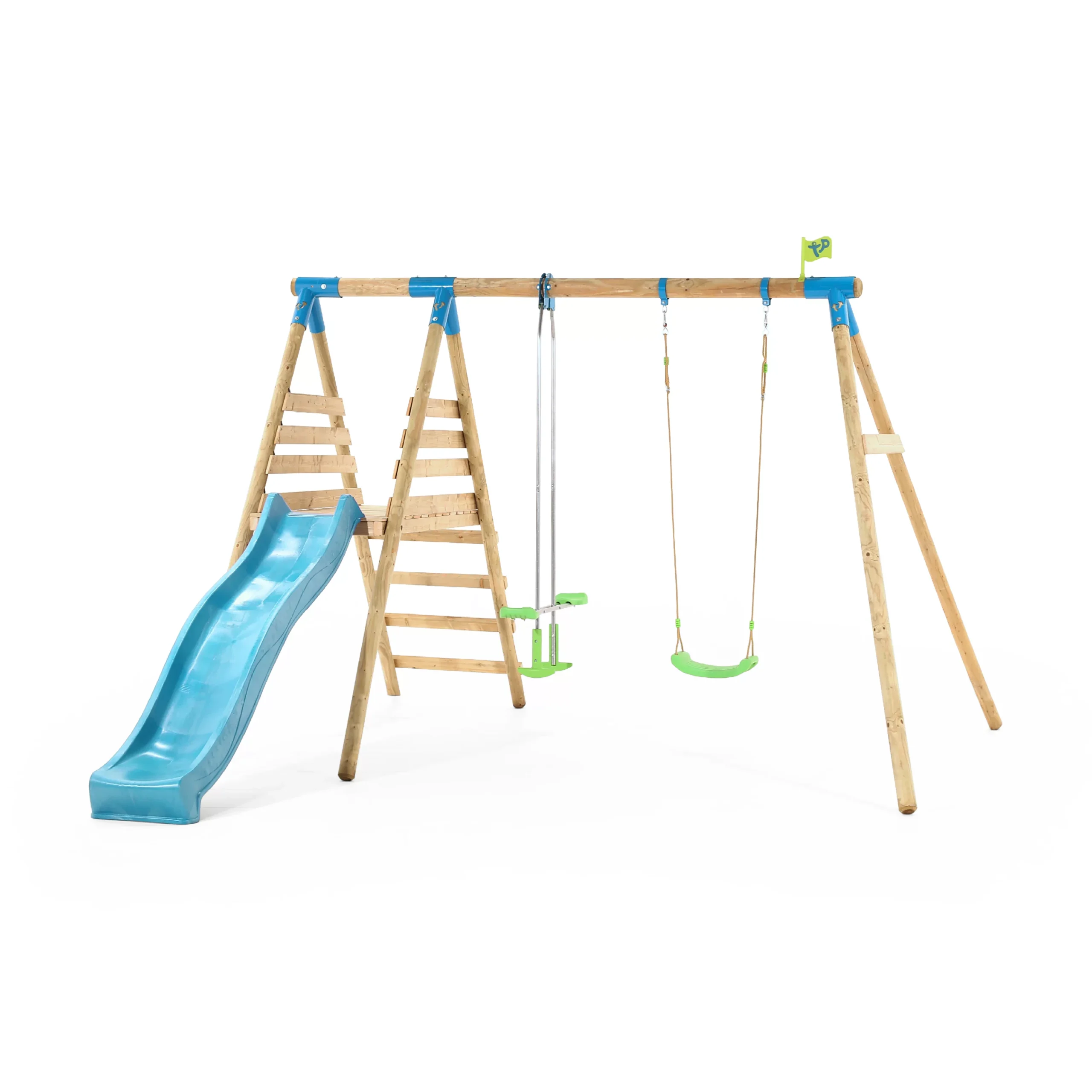 TP Toys Knightswood Double Brown & Green Wood Swing & Slide 1 TP Toys Knightswood Double Brown & Green Wood Swing & Slide